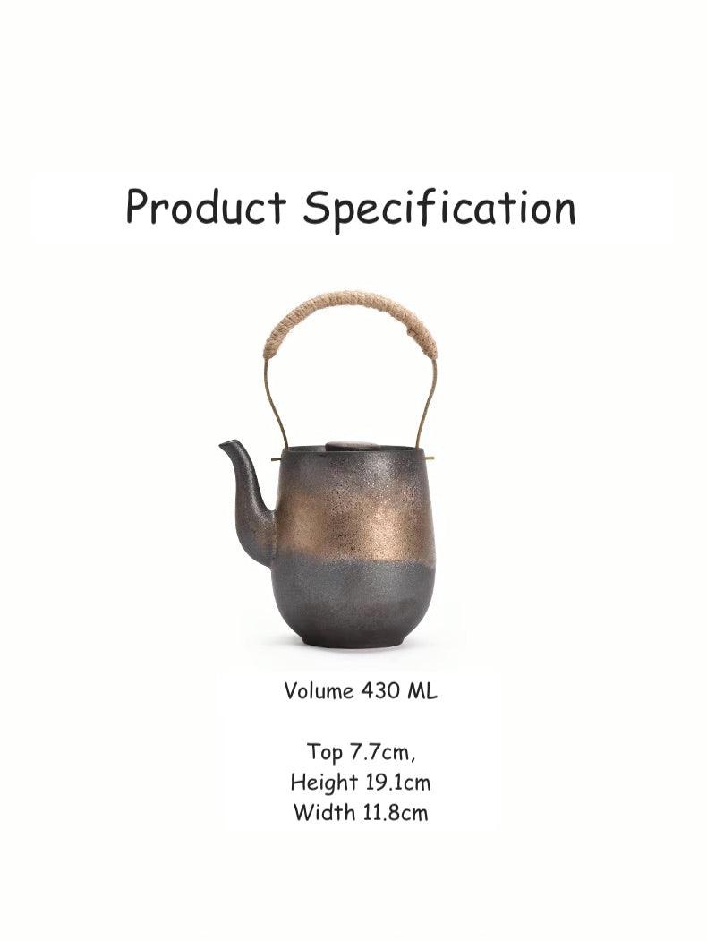 430ml Zen Oriental Vintage Inspired Coarse Pottery Teapot with Rustic Gold Glaze - TPotsOriental