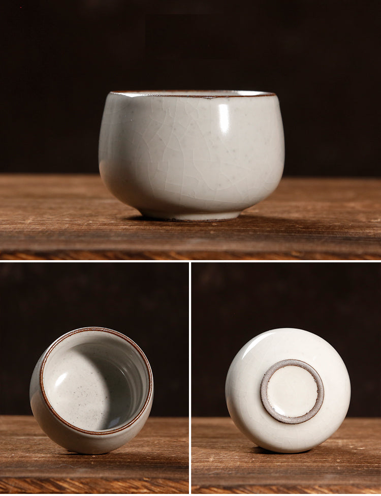 Rustic Vintage Styled Coarse Pottery Four Cups Set - Sacred Animal Collection - TPotsOriental