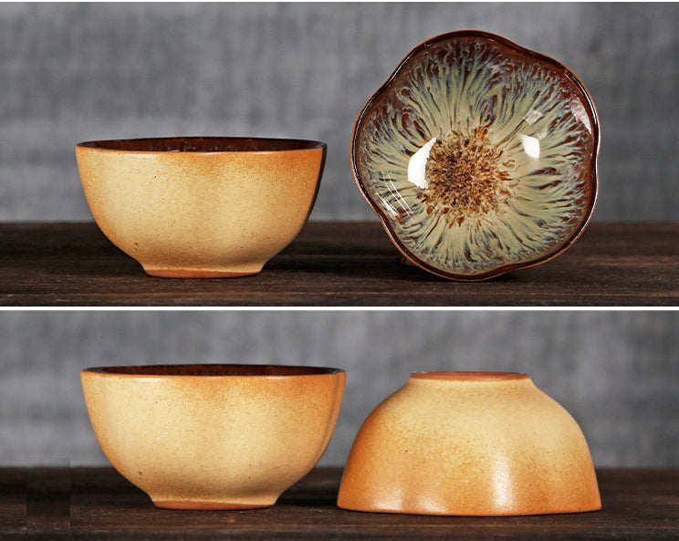 Chinese/Japanese Ceramic Peach Blossom Tea Cup in Transmutation Glaze - Set of 3 Colors - TPotsOriental