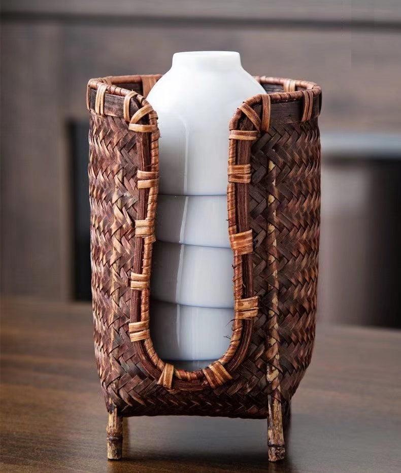 Exquisite All Nature Bamboo Chinese Tea Cup Organiser/Tea Cup Storage Display - TPotsOriental