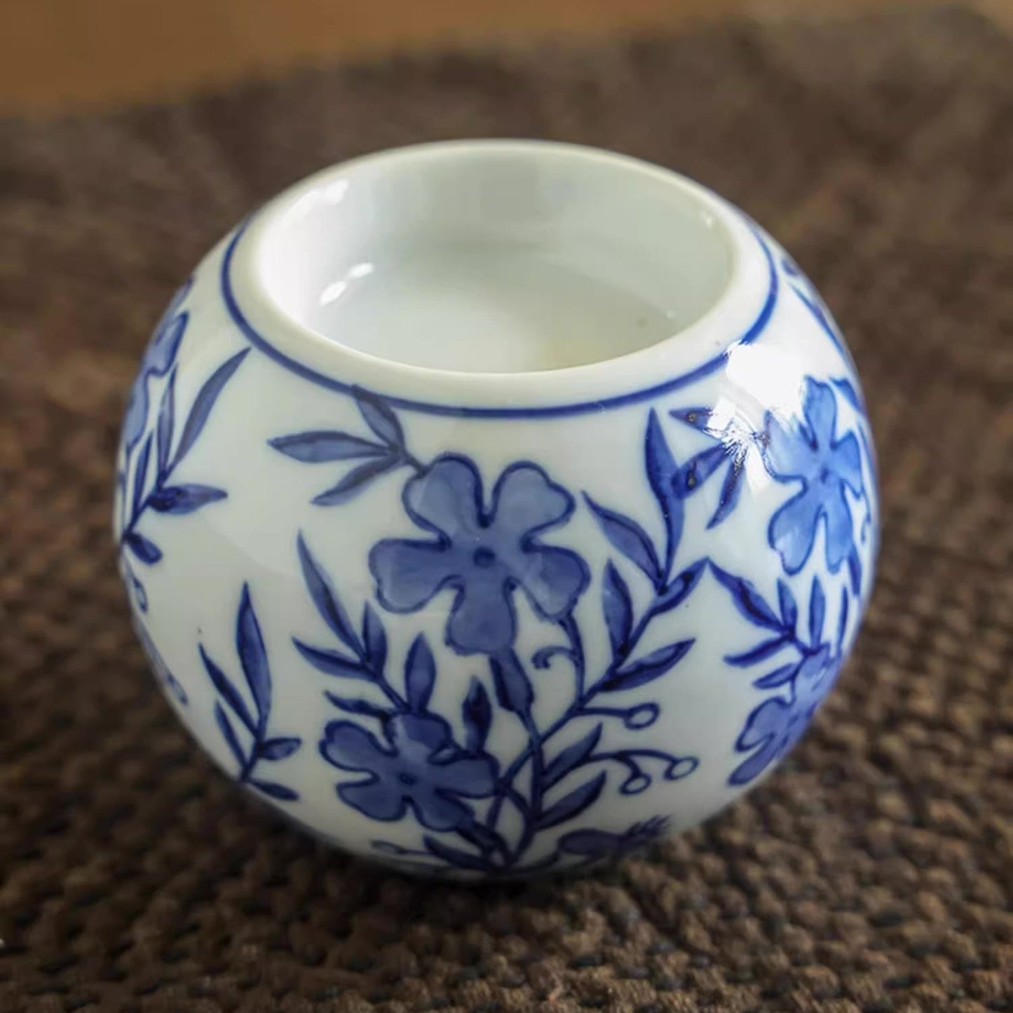 Cobalt Blue Ceramic Tea Light Round Candle Holder/Flower Pattern - TPotsOriental