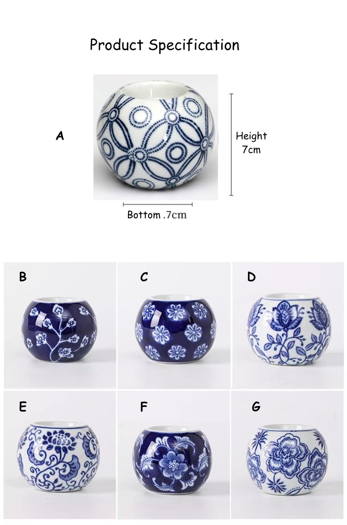 Cobalt Blue Ceramic Tea Light Round Candle Holder/Flower Pattern - TPotsOriental