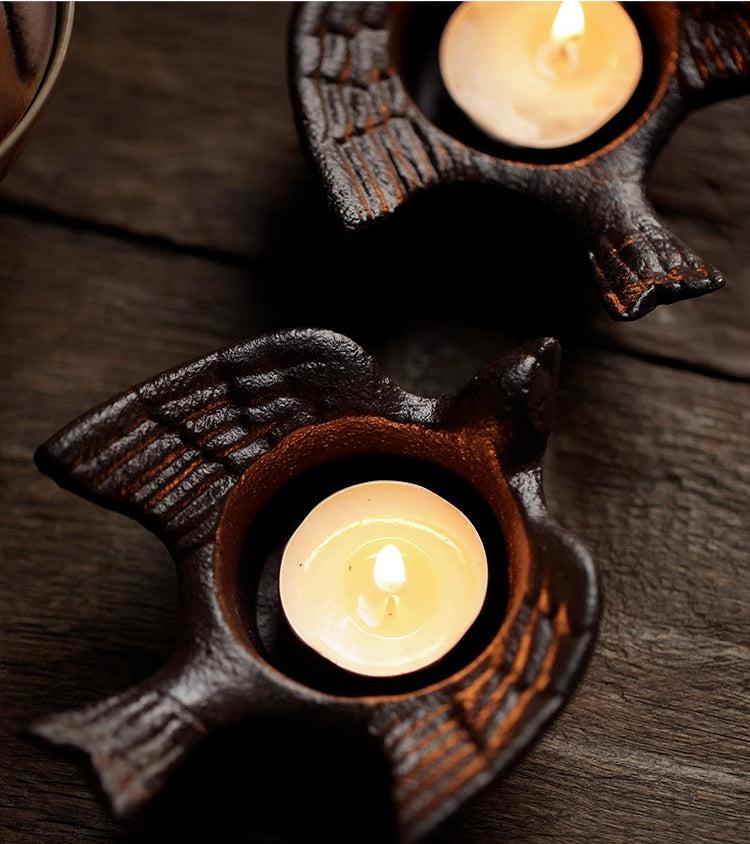 Vintage Inspired Iron Bird Candle Light Holder/Paper Weight with Bird Figurine - TPotsOriental