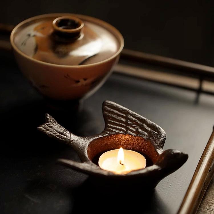 Vintage Inspired Iron Bird Candle Light Holder/Paper Weight with Bird Figurine - TPotsOriental