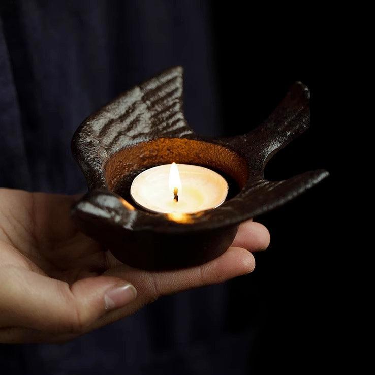 Vintage Inspired Iron Bird Candle Light Holder/Paper Weight with Bird Figurine - TPotsOriental