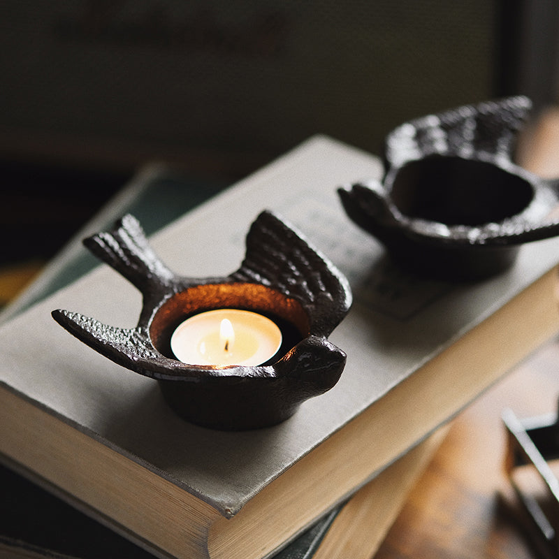 Vintage Inspired Iron Bird Candle Light Holder/Paper Weight with Bird Figurine - TPotsOriental