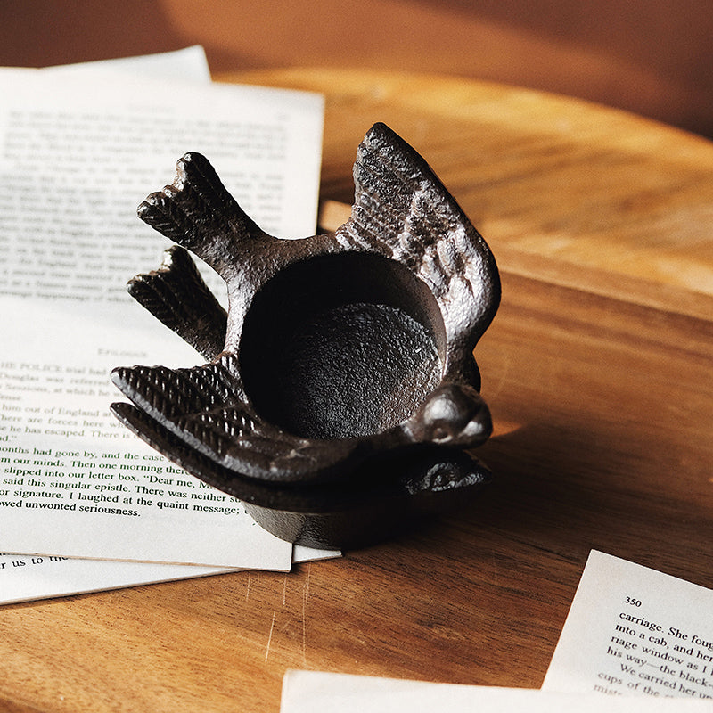 Vintage Inspired Iron Bird Candle Light Holder/Paper Weight with Bird Figurine - TPotsOriental