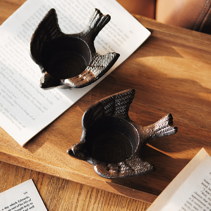 Vintage Inspired Iron Bird Candle Light Holder/Paper Weight with Bird Figurine - TPotsOriental