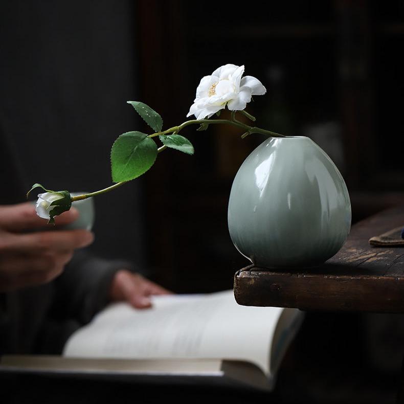 Minimalism Styled Chinese Ceramic Flower Vase in Celadon Green Transmutation Glaze - TPotsOriental