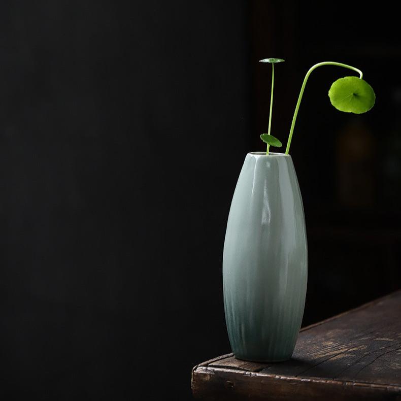 Minimalism Styled Chinese Ceramic Flower Vase in Celadon Green Transmutation Glaze - TPotsOriental
