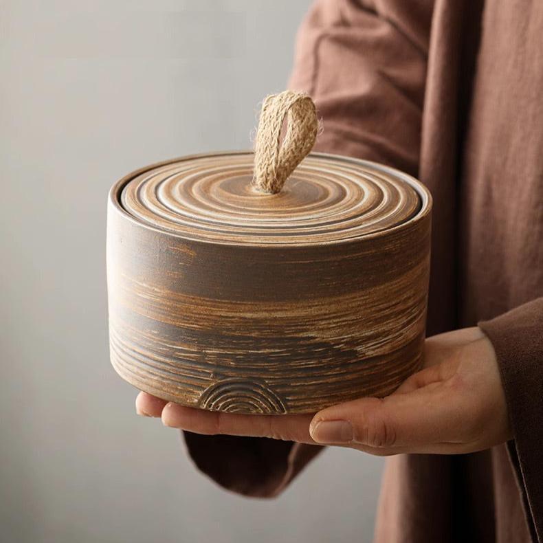 Elegant Minimalism Japanese Inspired Corase Pottery Storage Jar in 500ml Capacity - TPotsOriental