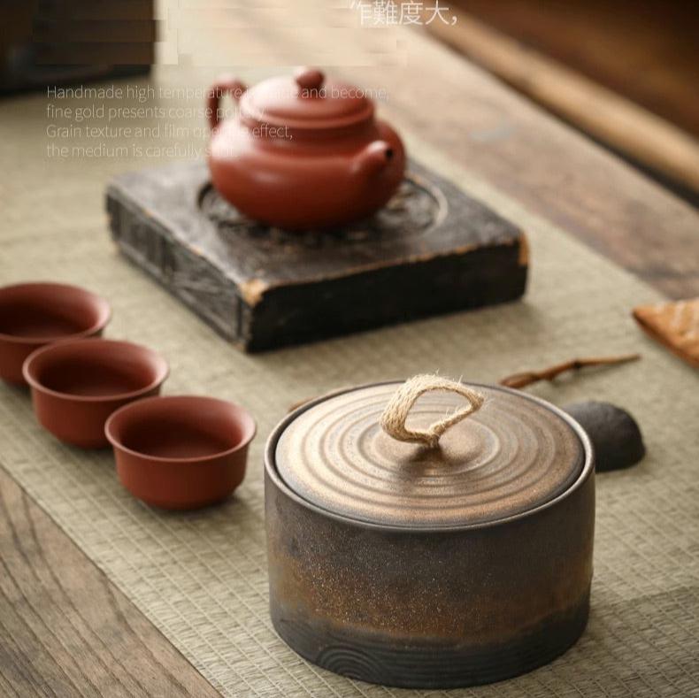 Elegant Minimalism Japanese Inspired Corase Pottery Storage Jar in 500ml Capacity - TPotsOriental