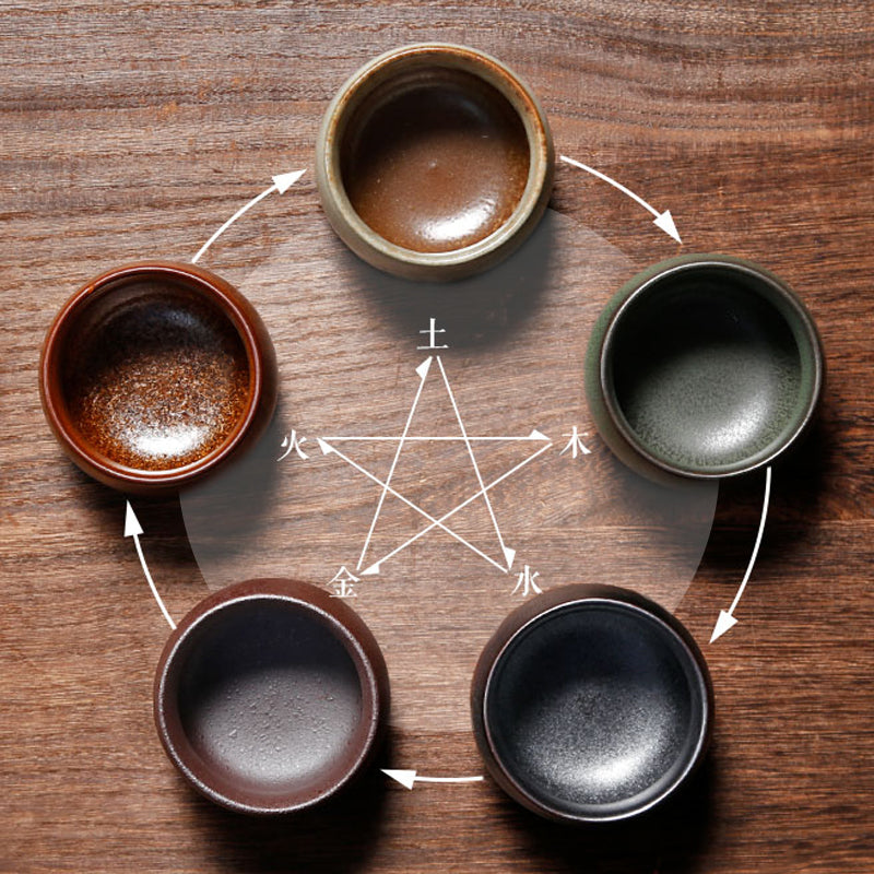 Earthware Pottery Chinese Tea Cup Gift Set/ 5 Element of Nature-Crockery Earth Ware - TPotsOriental