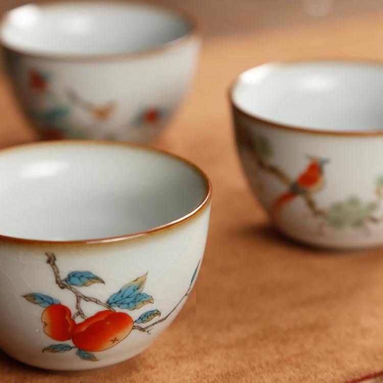 Chinese Ceramic Ru Ware Tea Cup - Flower and Bird Series - TPotsOriental