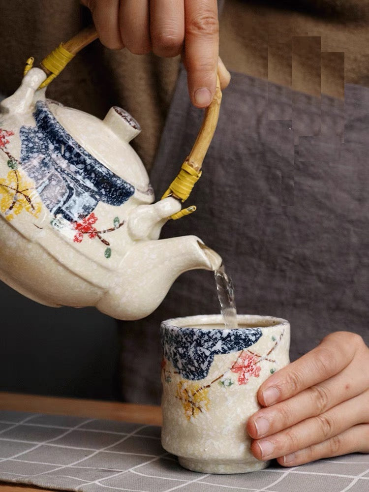 Japanese/Korea Styled Ceramic Teapot with Bambool Handle, 650ml or 1000ml Volume - TPotsOriental
