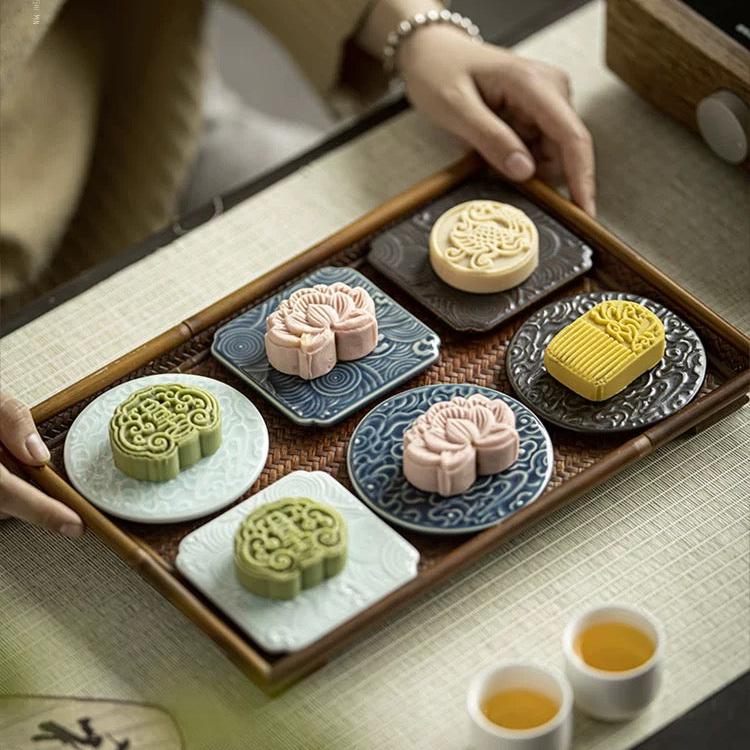 Antique Styled Ceramic Teacup Saucers/Cup Mats in Prosperous Cloud Design - TPotsOriental