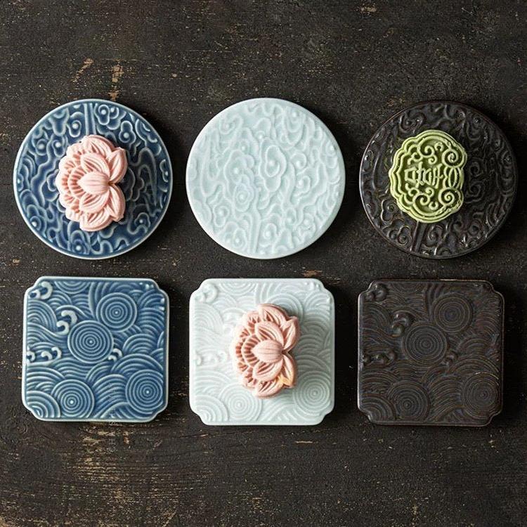 Antique Styled Ceramic Teacup Saucers/Cup Mats in Prosperous Cloud Design - TPotsOriental
