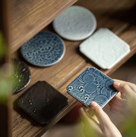 Antique Styled Ceramic Teacup Saucers/Cup Mats in Prosperous Cloud Design - TPotsOriental