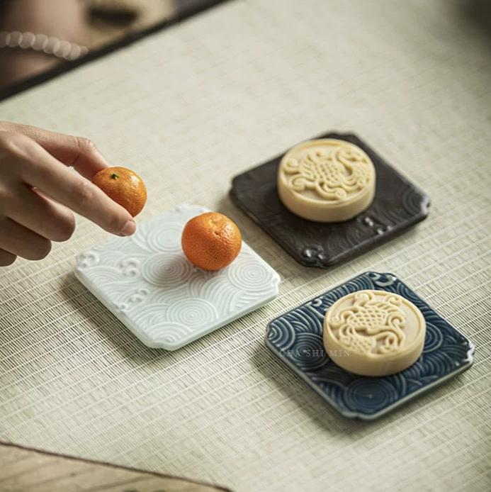 Antique Styled Ceramic Teacup Saucers/Cup Mats in Prosperous Cloud Design - TPotsOriental