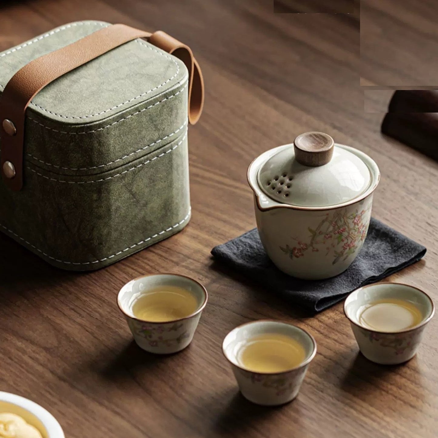 Ceramic Travel Tea Set in Blooming Spring Pink Peach Blossom - TPotsOriental