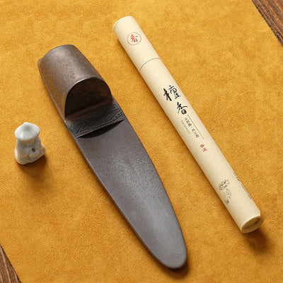 Rustic Gold Creramic Fishing Boat Incense Holder with White Porcelaine Fisherman - TPotsOriental