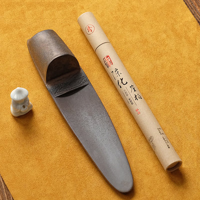 Rustic Gold Creramic Fishing Boat Incense Holder with White Porcelaine Fisherman - TPotsOriental
