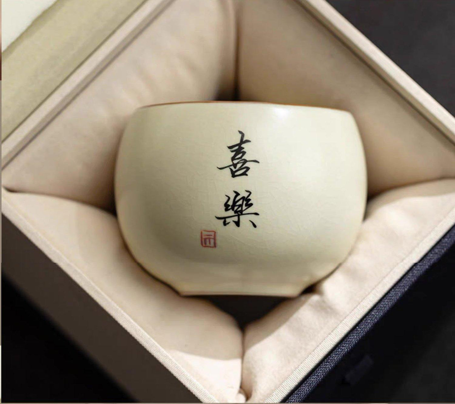 Made-to-order Customised Chinese Ru Ware Tea Cup with Personalized Ink HandWriting - TPotsOriental