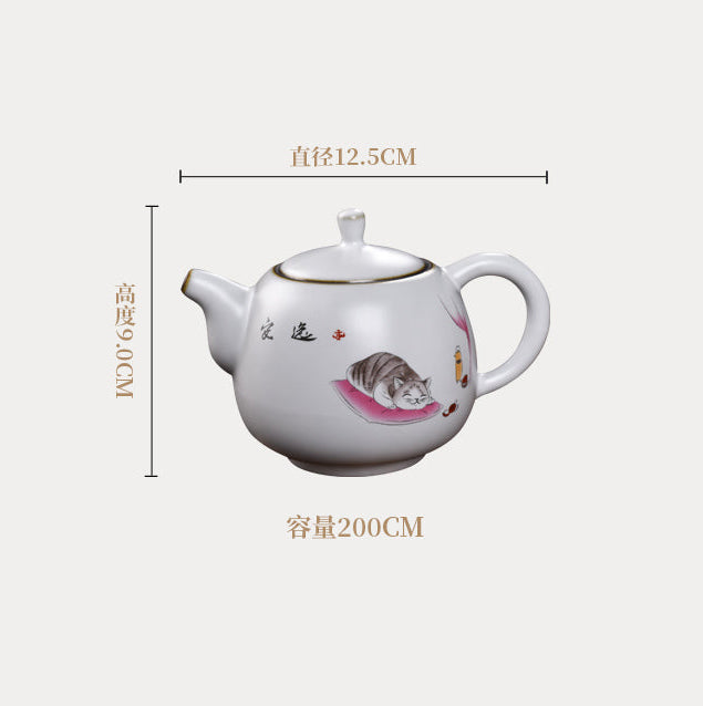 Classic Ru Ware Chinese Teapot - Playing Cats Series