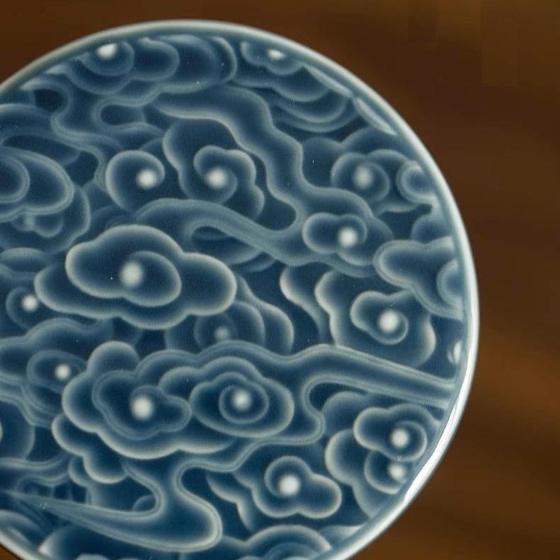 Antique Styled Ceramic Teacup Saucers/Cup Mats in Prosperous Cloud Design - TPotsOriental