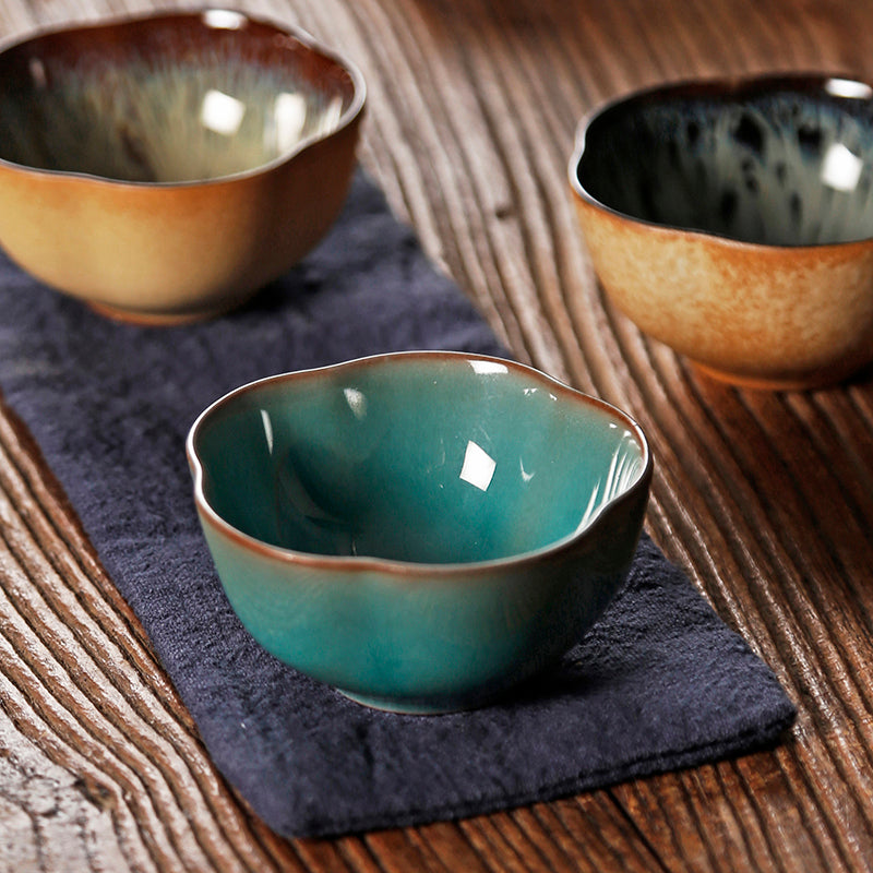 Chinese/Japanese Ceramic Peach Blossom Tea Cup in Transmutation Glaze - Set of 3 Colors - TPotsOriental