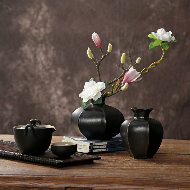 Pomegranate Inspired Table Decorative Ceramic Vase in 3 Classic Glaze/Oriental Zen Flower Vase - TPotsOriental