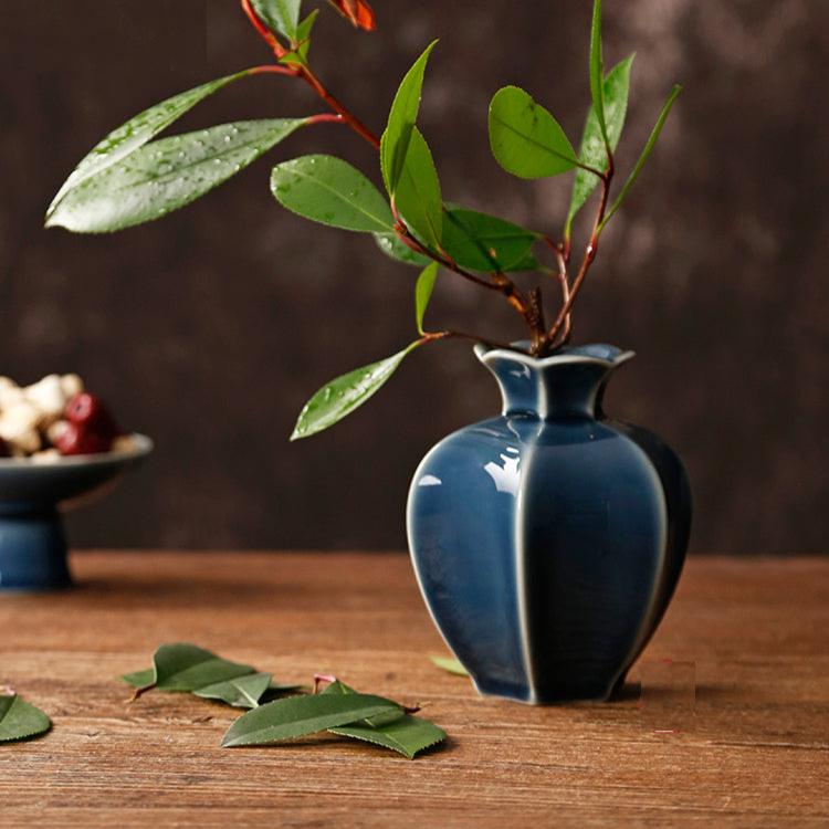 Pomegranate Inspired Table Decorative Ceramic Vase in 3 Classic Glaze/Oriental Zen Flower Vase - TPotsOriental