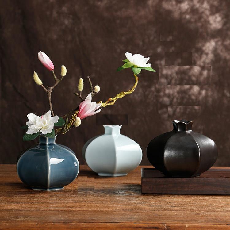 Pomegranate Inspired Table Decorative Ceramic Vase in 3 Classic Glaze/Oriental Zen Flower Vase - TPotsOriental