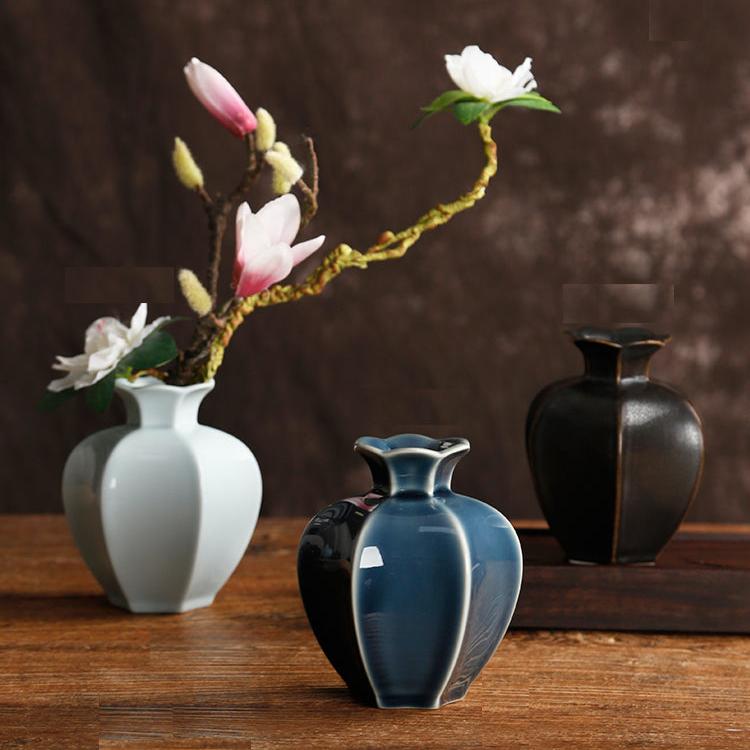 Pomegranate Inspired Table Decorative Ceramic Vase in 3 Classic Glaze/Oriental Zen Flower Vase - TPotsOriental