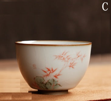Chinese Ceramic Ru Ware Tea Cup - Flower and Bird Series - TPotsOriental