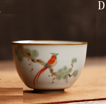 Chinese Ceramic Ru Ware Tea Cup - Flower and Bird Series - TPotsOriental