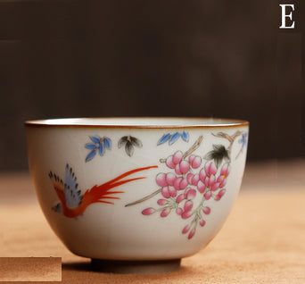 Chinese Ceramic Ru Ware Tea Cup - Flower and Bird Series - TPotsOriental