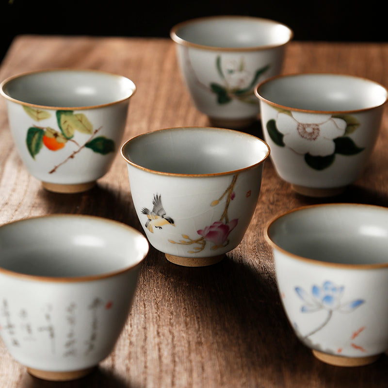 Vintage StyledmCeramic Chinese Tea Cups/Stone Ru Ware Kungfu Tea Cup with Iced Cracked Glaze - TPotsOriental