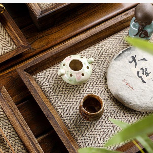 Thailand Teak Wood Seaweed Weaving Tray for Tea Set - TPotsOriental