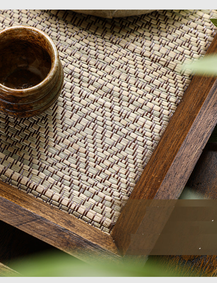 Thailand Teak Wood Seaweed Weaving Tray for Tea Set - TPotsOriental