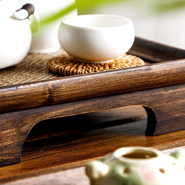 Thailand Teak Wood Seaweed Weaving Tray for Tea Set - TPotsOriental