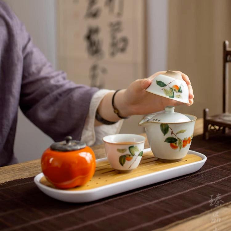 Portable Travel Sized Ru Ware Chinese Tea Set with 1 Teapot and 2 Cups - TPotsOriental