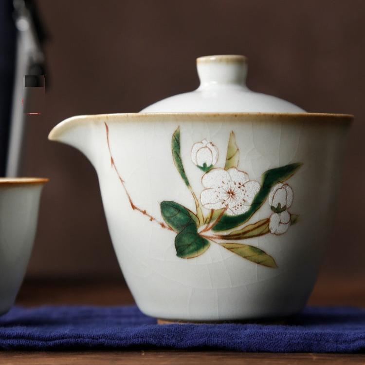 Portable Travel Sized Ru Ware Chinese Tea Set with 1 Teapot and 2 Cups - TPotsOriental