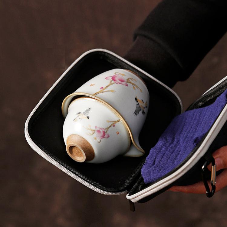 Portable Travel Sized Ru Ware Chinese Tea Set with 1 Teapot and 2 Cups - TPotsOriental