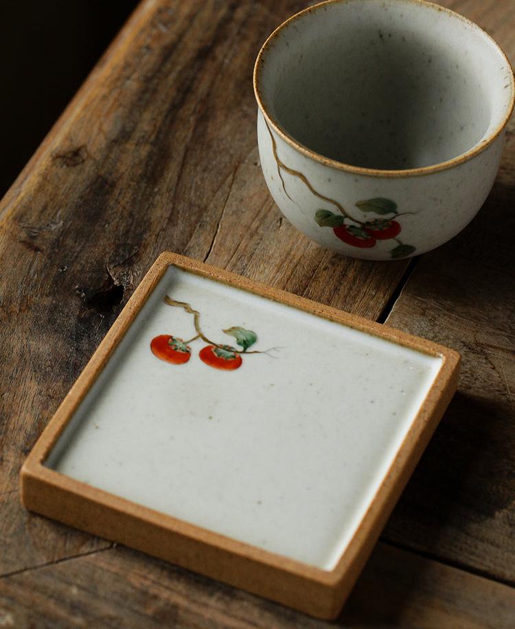 Minimalism Ceramic Tile Coasters with Floral Painting/Lotus, Hydrangea, White Camille, Persimmon - TPotsOriental