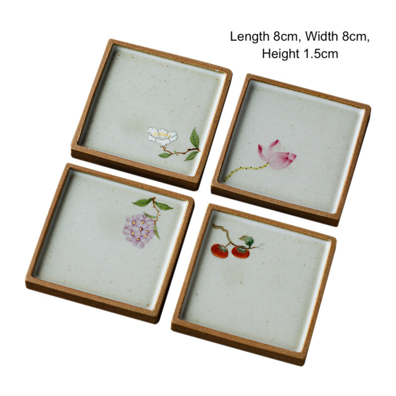 Minimalism Ceramic Tile Coasters with Floral Painting/Lotus, Hydrangea, White Camille, Persimmon - TPotsOriental