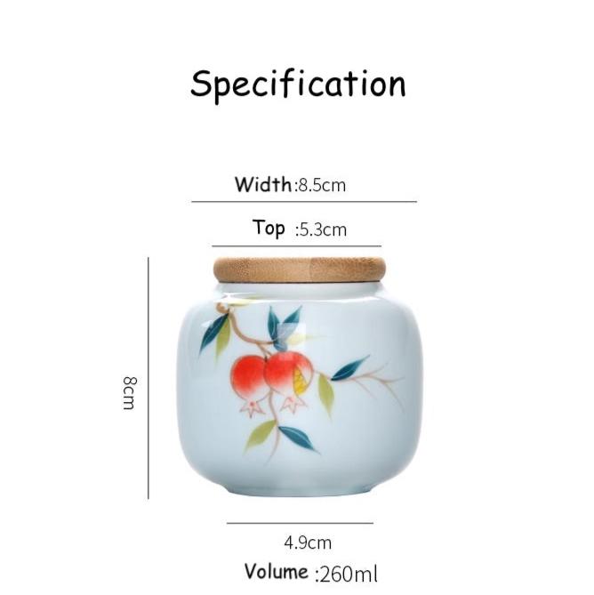 Elegant Hand-Painted Tea Left Storage Jar with Nature Wood Lid - TPotsOriental