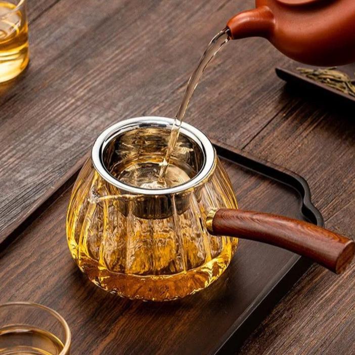 Heat Resistant Glass Tea Pitcher with Wood Handle/Tool for Multi-brewing Tea - TPotsOriental