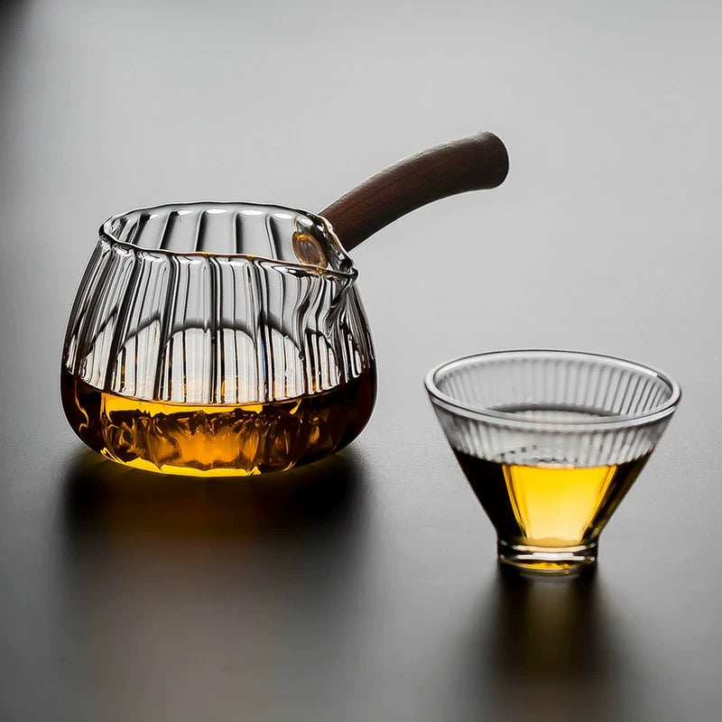 Heat Resistant Glass Tea Pitcher with Wood Handle/Tool for Multi-brewing Tea - TPotsOriental