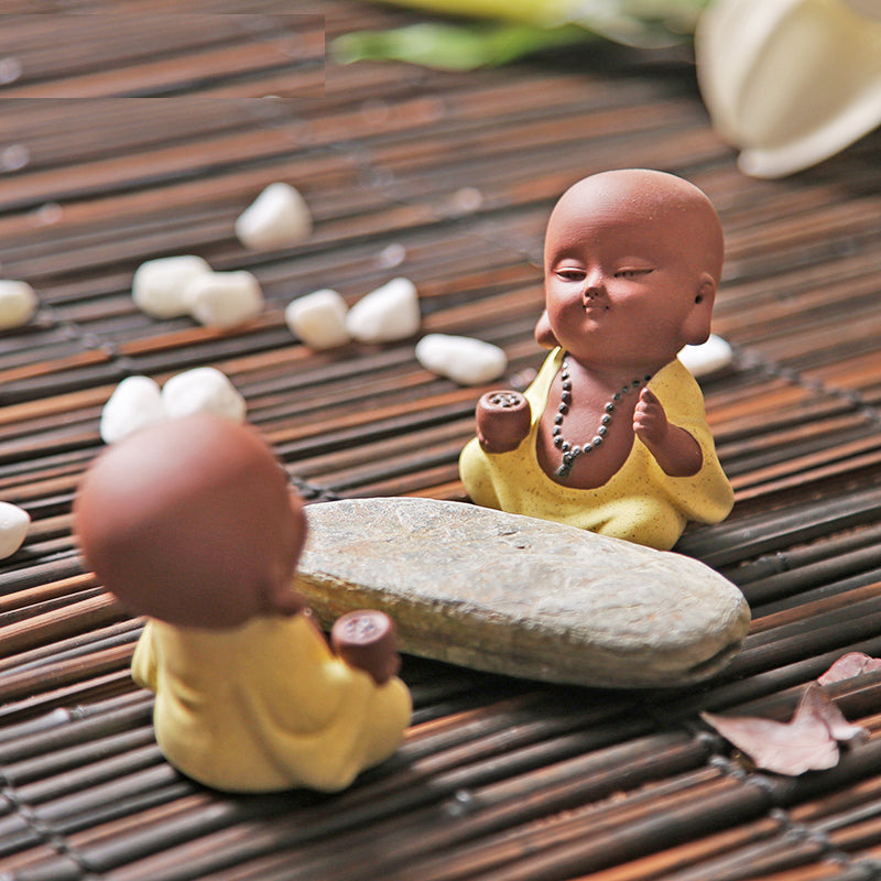 Purple Sand Clay Pottery Set of 4 Little Buddha FigurinesTea Puppy/Tea Decorative Toy - TPotsOriental